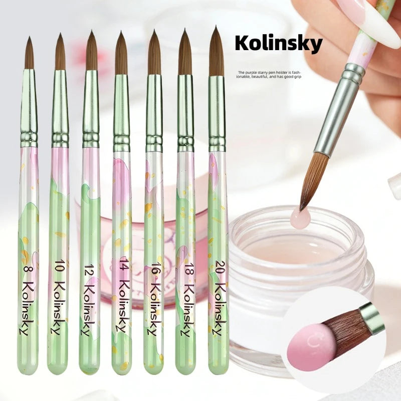 Kolinsky Acrylic Nail Brush Nails Art Brush Wood Handle Nail Art Nylon Brush Gel Builder Drawing Tools Size 8-20 Manicure DIY