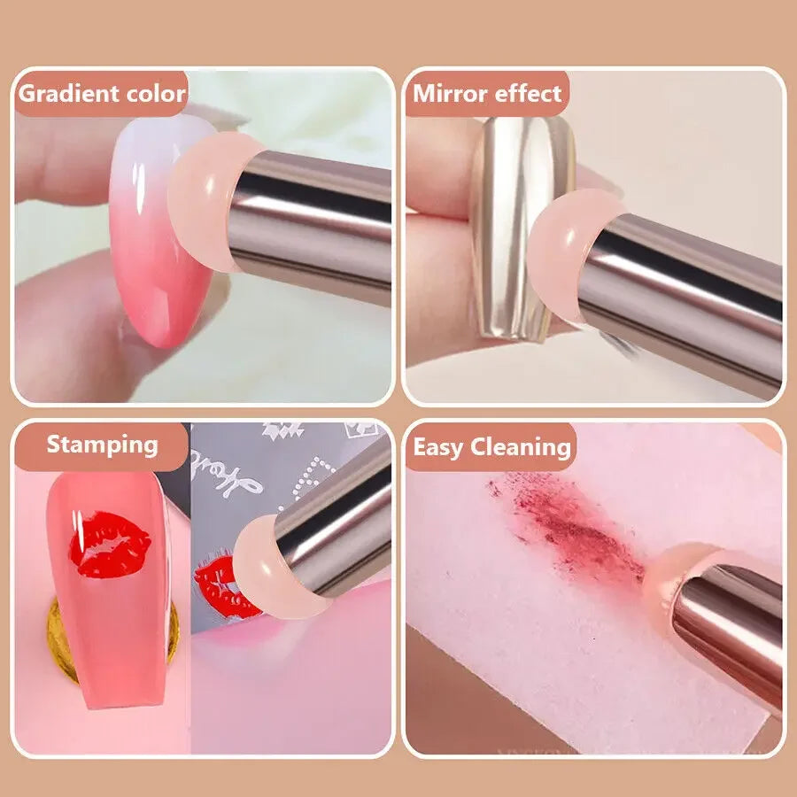 Nail Art Silicone Applicator Stick Gradient Blending Stamping Gel Polish Lip Makeup Brush Tool