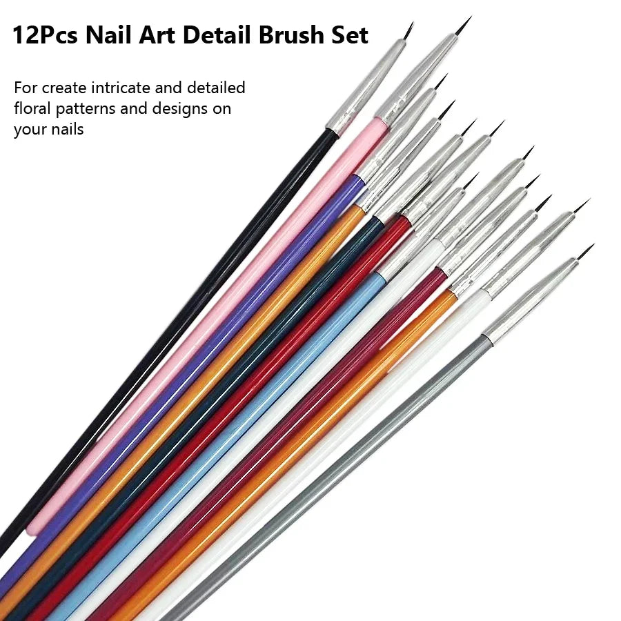12pcs Nail Art Brush Set with Fine Liner Tips Professional Grade for Perfect Manicure Home Use Painting Tools Kit