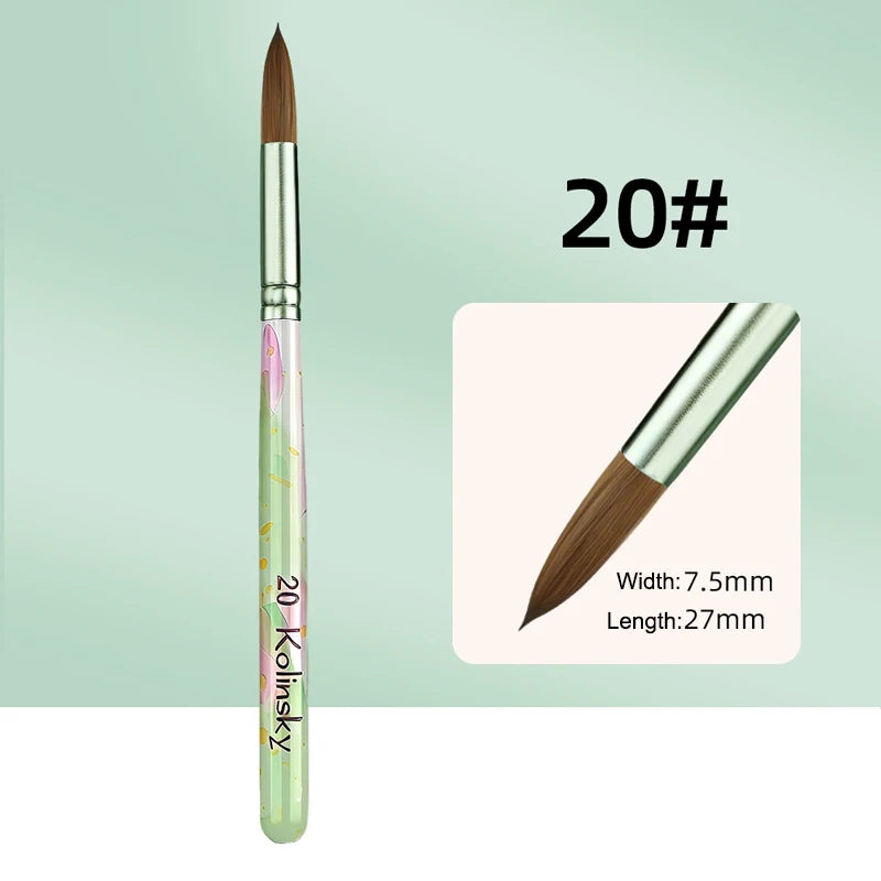 Kolinsky Acrylic Nail Brush Nails Art Brush Wood Handle Nail Art Nylon Brush Gel Builder Drawing Tools Size 8-20 Manicure DIY