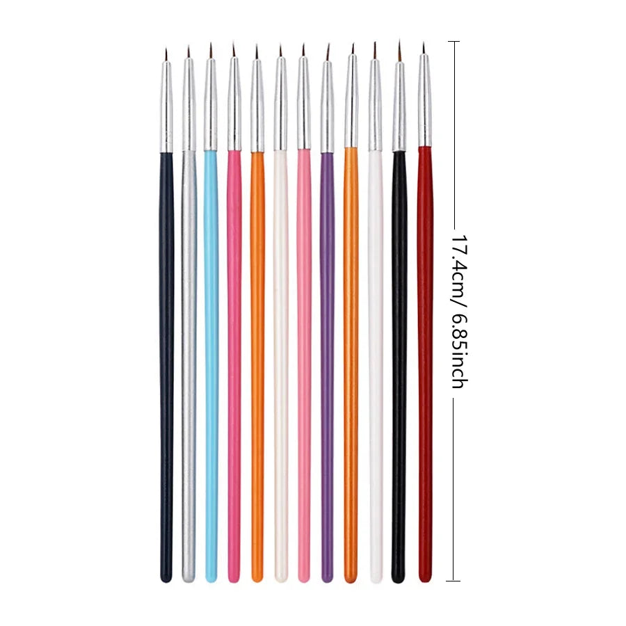 12pcs Nail Art Brush Set with Fine Liner Tips Professional Grade for Perfect Manicure Home Use Painting Tools Kit