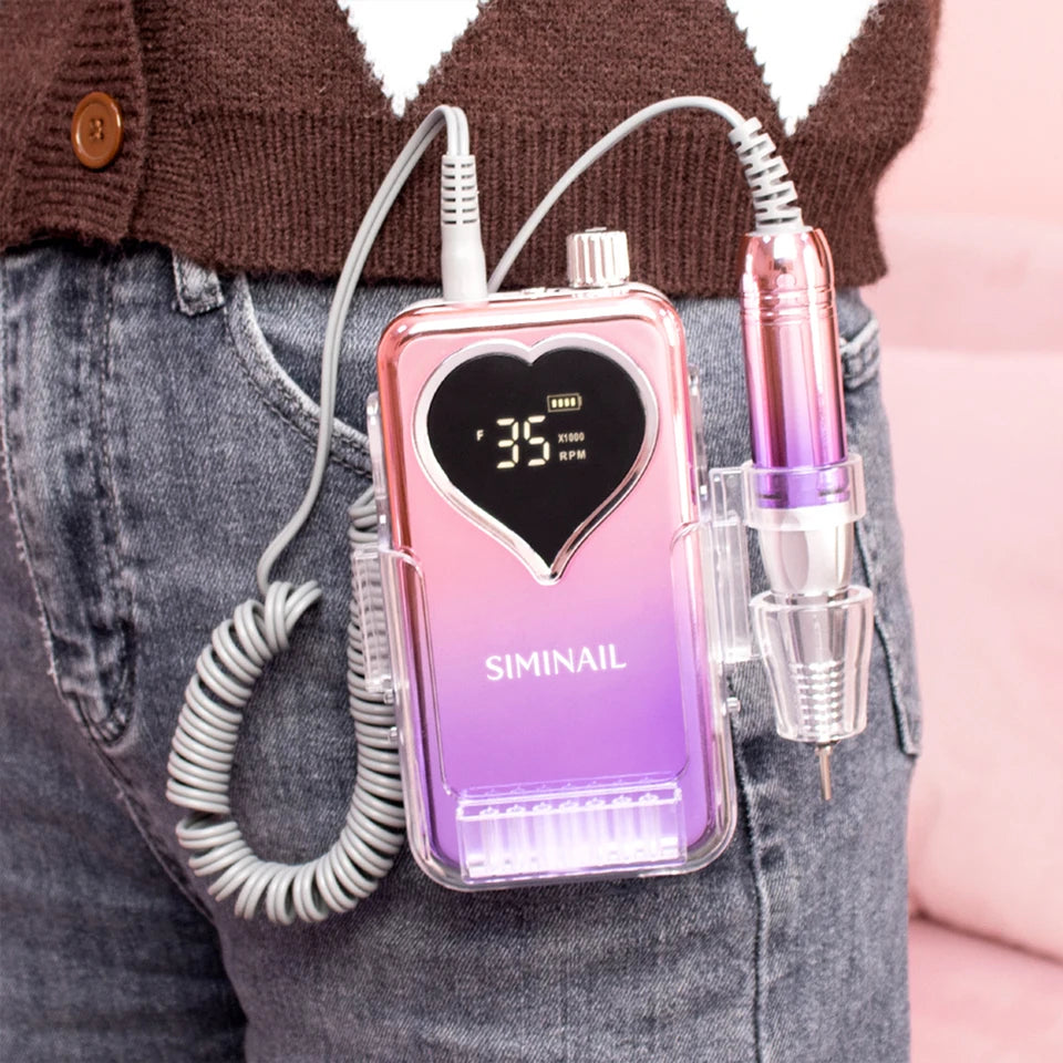 SIMINAIL Professional Nail Drill Machine 35000RPM Portable Electric Nail File Rechargeable Manicure Machine Set Efile Bit Kit